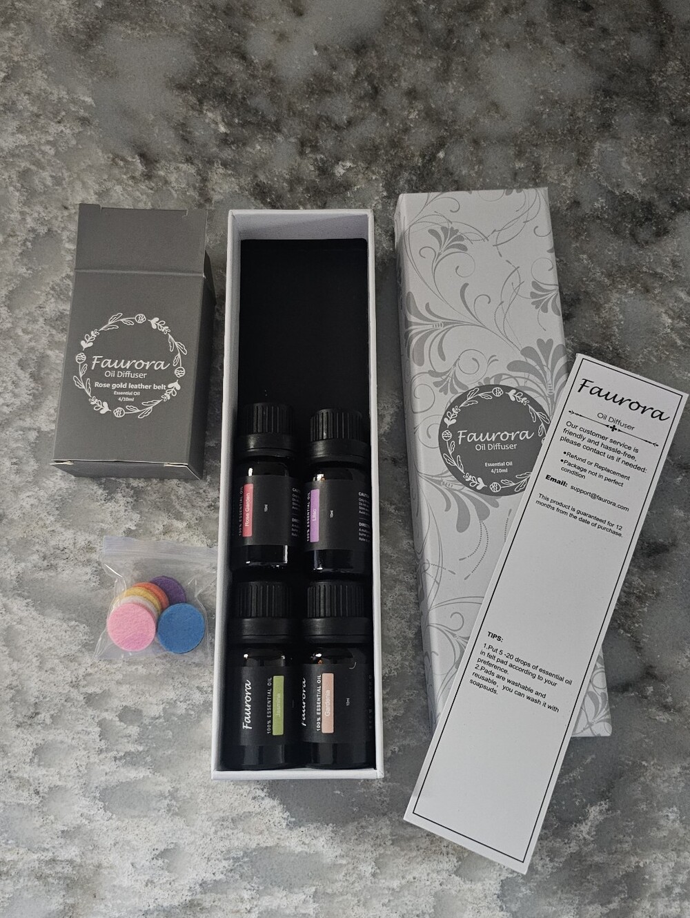 Faurora Essential Oils 4 Pack 10ml & Felt Refill Pads Set NO Diffuser Locket